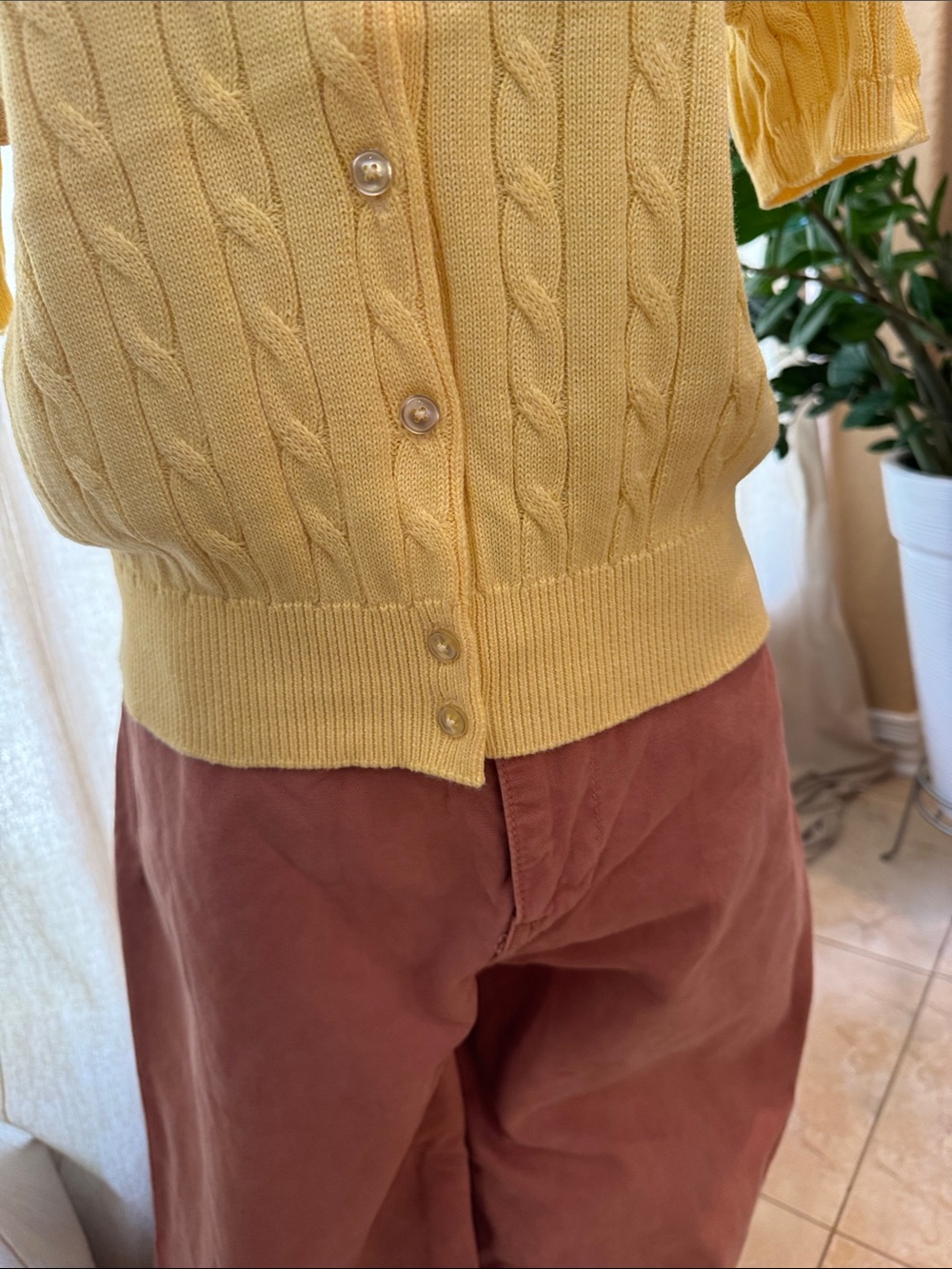 Ralph Lauren Yellow Cable Knit Short-Sleeve Cardigan Top - Picture 3 of 4